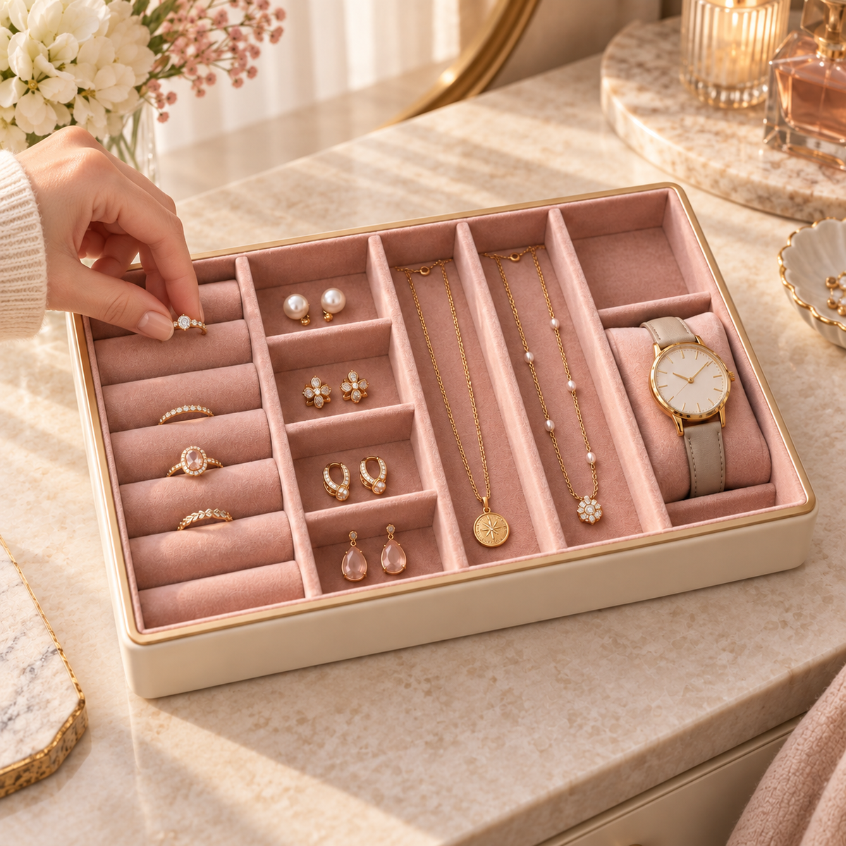 Homelaroq Tidy Tray Velvet Jewelry Organizer