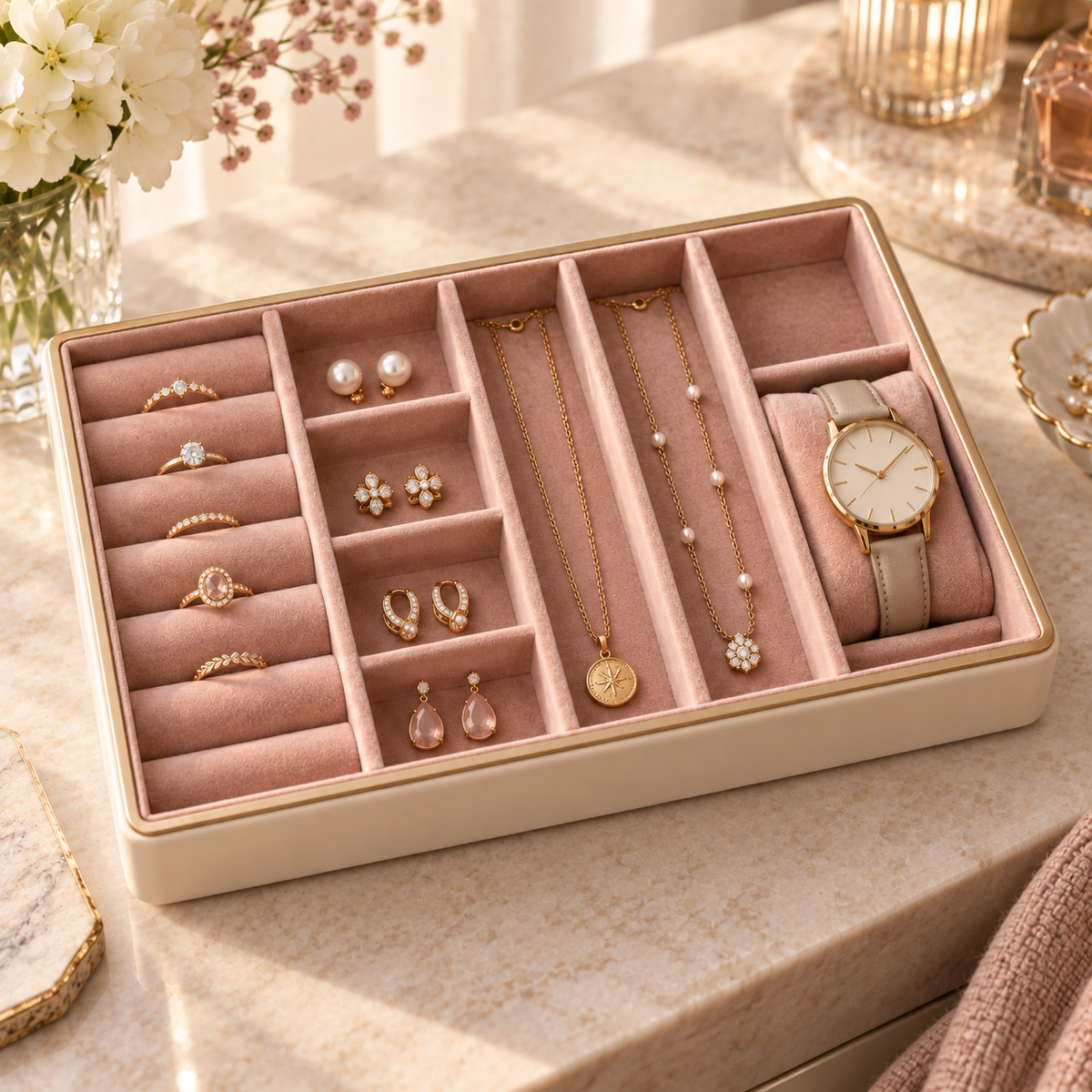 Homelaroq Tidy Tray Velvet Jewelry Organizer